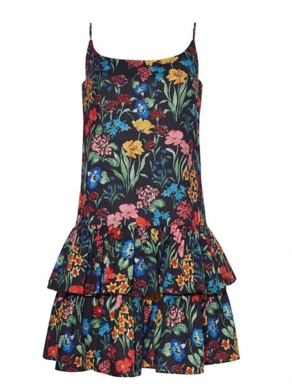 Cara Cara Tori Navy Floral Tiered Mini Dress with Multicolor Blooms